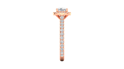 1 Carat Cushion-Cut Halo Engagement Ring With Pavé Diamond Band In 14K Rose Gold