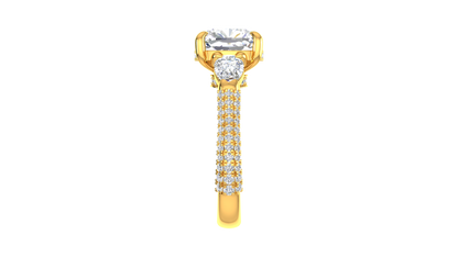 4 Carat Cushion-Cut Engagement Ring With Pear-Shaped Side Stones In 14K Yellow Gold