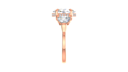 3 Carat Oval Cut Engagement Ring With Heart Shape Side Stones In 14K Rose Gold