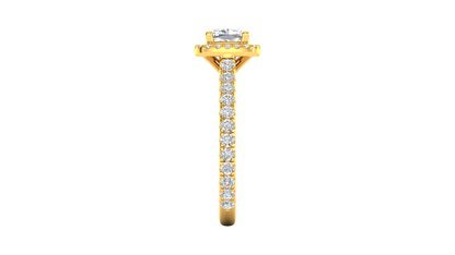 1 Carat Cushion-Cut Halo Engagement Ring With Pavé Diamond Band In 14K Yellow Gold