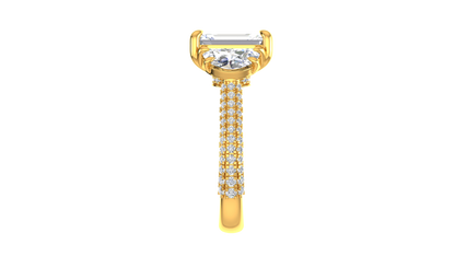 3 Carat Emerald Cut Engagement Ring With Half-Moon Side Stones In 14K Yellow Gold