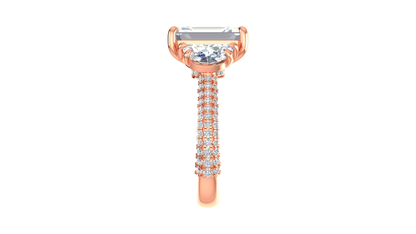 4 Carat Emerald Cut Engagement Ring With Half-Moon Side Stones In 14K Rose Gold