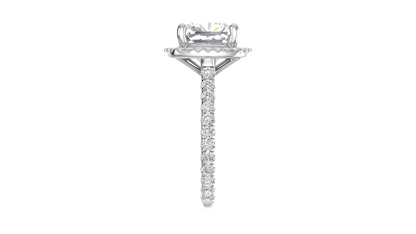 5 Carat Cushion Cut Halo Engagement Ring With Pavé Diamond Band In 14K White Gold