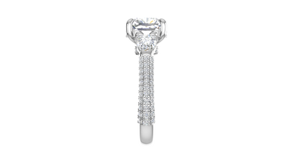 3 Carat Cushion-Cut Engagement Ring With Pear-Shaped Side Stones In 14K White Gold