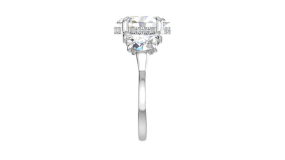 3 Carat Oval Cut Engagement Ring With Half Moon Side Stones In 14K White Gold