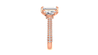 3 Carat Emerald Cut Engagement Ring With Half-Moon Side Stones In 14K Rose Gold