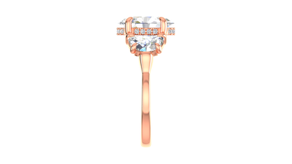 3 Carat Oval Cut Engagement Ring With Half Moon Side Stones In 14K Rose Gold