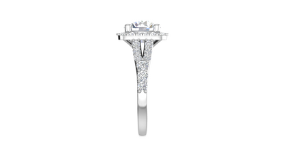 2.00 Carat Round-Cut Halo Engagement Ring With Pavé Diamond Band In 14K White Gold
