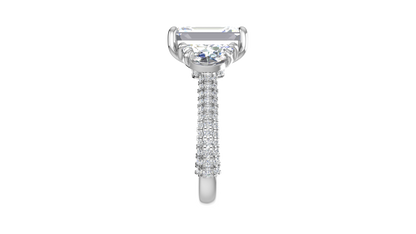 4 Carat Emerald Cut Engagement Ring With Half-Moon Side Stones In 14K White Gold