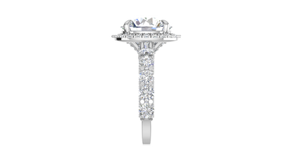 Opulent 5.00 Carat Round-Cut Halo Engagement Ring With Pavé Diamond Band In 14K White Gold