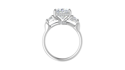 4 Carat Oval Cut Engagement Ring With Half Moon Side Stones In 14K White Gold