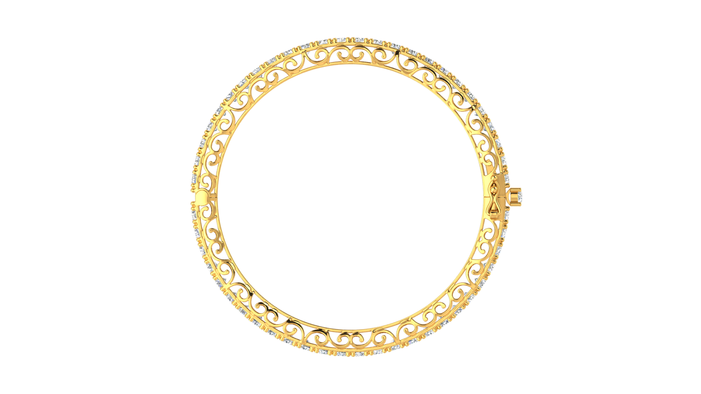 11.13 Ctw Round Cut Diamond Bangle | Antique-Inspired Diamond Bangle & Elegant Vintage Style Jewellery Set In 14K Yellow Gold