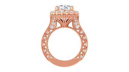 4 Carat Vintage Style Round Engagement Ring In 14K Rose Gold