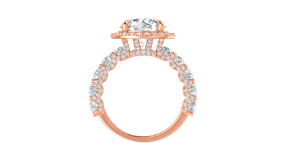 4.00 Carat Round-Cut Halo Engagement Ring With Pavé Diamond Band In 14K Rose Gold
