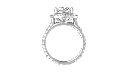 5 Carat Cushion Cut Halo Engagement Ring With Pavé Diamond Band In 14K White Gold