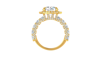 4.00 Carat Round-Cut Halo Engagement Ring With Pavé Diamond Band In 14K Yellow Gold