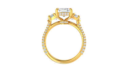 4 Carat Emerald Cut Engagement Ring With Half-Moon Side Stones In 14K Yellow Gold