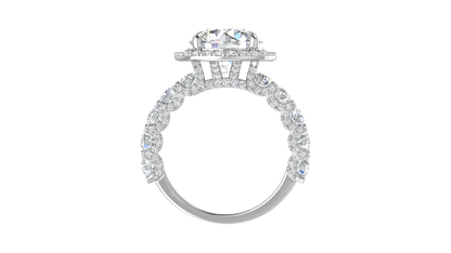 4.00 Carat Round-Cut Halo Engagement Ring With Pavé Diamond Band In 14K White Gold