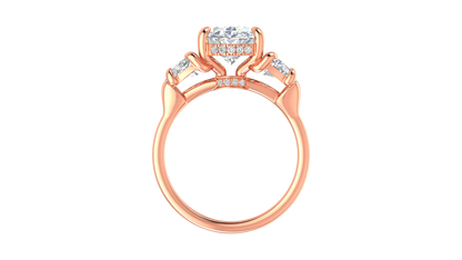 3 Carat Oval Cut Engagement Ring With Half Moon Side Stones In 14K Rose Gold