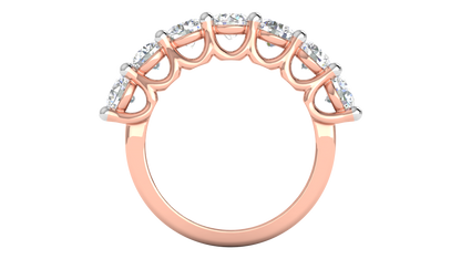 2.80 CTW Round Diamond 7 - Stone Wedding Band in 14K Rose Gold - U - Shape Prong Setting