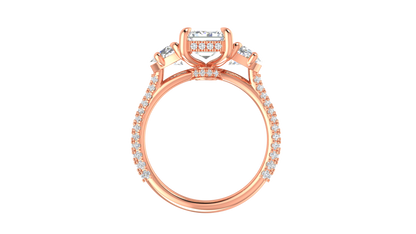 3 Carat Emerald Cut Engagement Ring With Half-Moon Side Stones In 14K Rose Gold