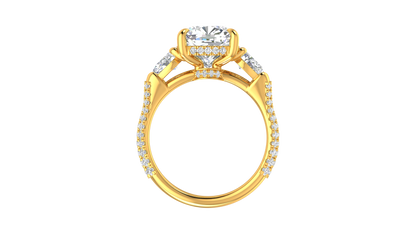 4 Carat Cushion-Cut Engagement Ring With Pear-Shaped Side Stones In 14K Yellow Gold