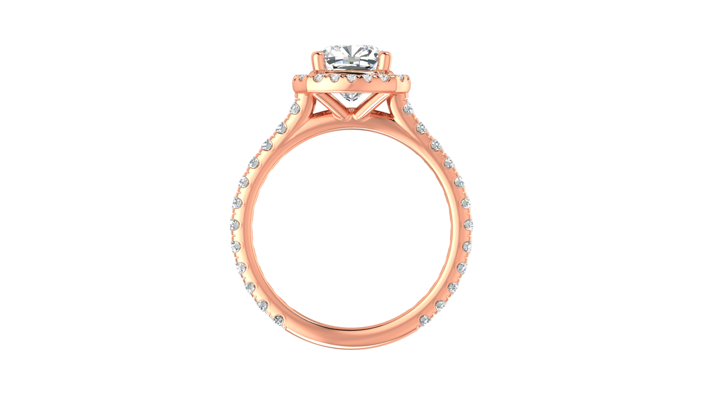 2 Carat Cushion-Cut Halo Engagement Ring With Pavé Diamond Band In 14K Rose Gold