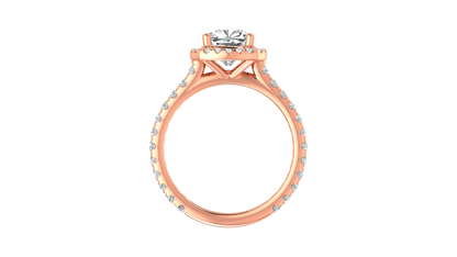 2 Carat Cushion-Cut Halo Engagement Ring With Pavé Diamond Band In 14K Rose Gold