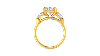3 Carat Oval Cut Engagement Ring With Heart Shape Side Stones In 14K Yellow Gold