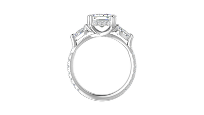 4 Carat Emerald Cut Engagement Ring With Pear Side Stones In 14K White Gold