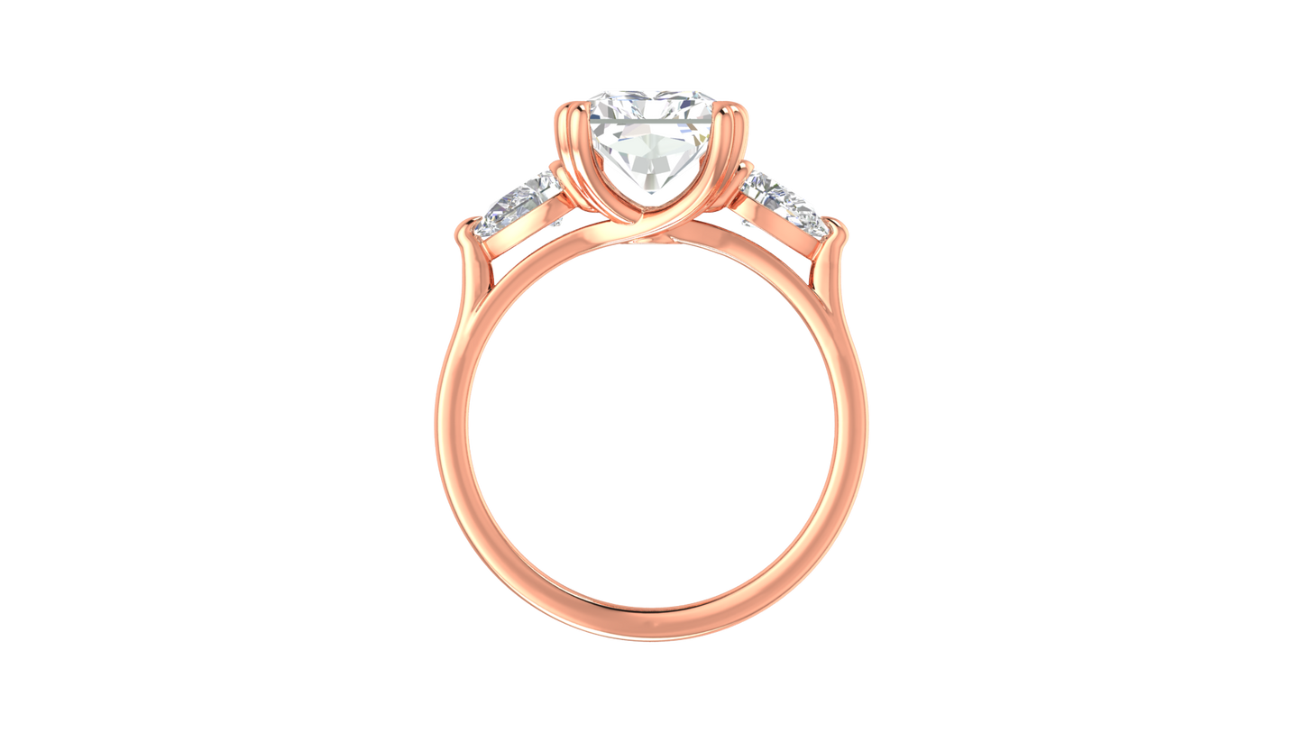4 Carat Radiant Cut Engagement Ring With Pear Shaped Side Stones In 14K Rose Gold
