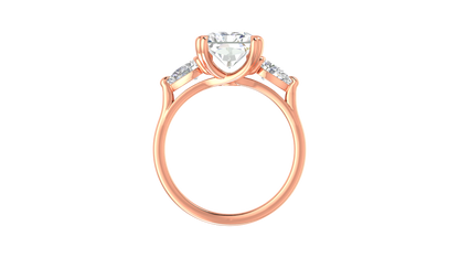4 Carat Radiant Cut Engagement Ring With Pear Shaped Side Stones In 14K Rose Gold