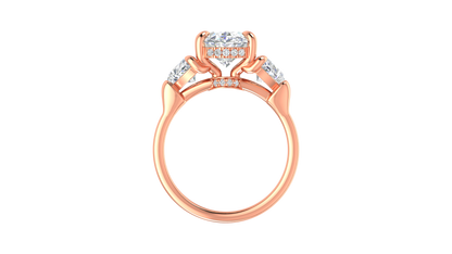3 Carat Oval Cut Engagement Ring With Heart Shape Side Stones In 14K Rose Gold