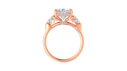 4 Carat Oval Cut Engagement Ring With Heart Shape Side Stones In 14K Rose Gold