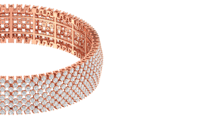 41.58 Ctw Round Cut Diamond Bangle | Wide Pavé Diamond Bangle Set In Luxury 14K Rose Gold
