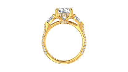 3 Carat Cushion-Cut Engagement Ring With Pear-Shaped Side Stones In 14K Yellow Gold