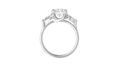 3 Carat Radiant Cut Engagement Ring With Pear Shaped Side Stones In 14K White Gold