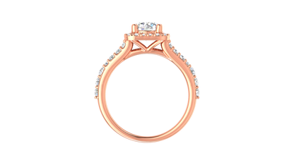 1.00 Carat Round-Cut Halo Engagement Ring With Pavé Diamond Band In 14K Rose Gold