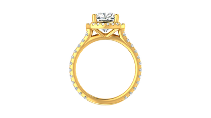 3 Carat Cushion-Cut Halo Engagement Ring With Pavé Diamond Band In 14K Yellow Gold