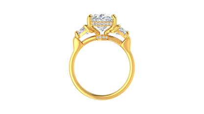 4 Carat Oval Cut Engagement Ring With Half Moon Side Stones In 14K Yellow Gold