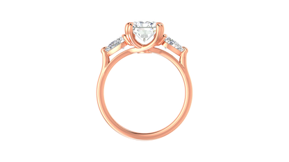 3 Carat Radiant Cut Engagement Ring With Pear Shaped Side Stones In 14K Rose Gold