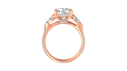 4 Carat Cushion-Cut Engagement Ring With Pear-Shaped Side Stones In 14K Rose Gold