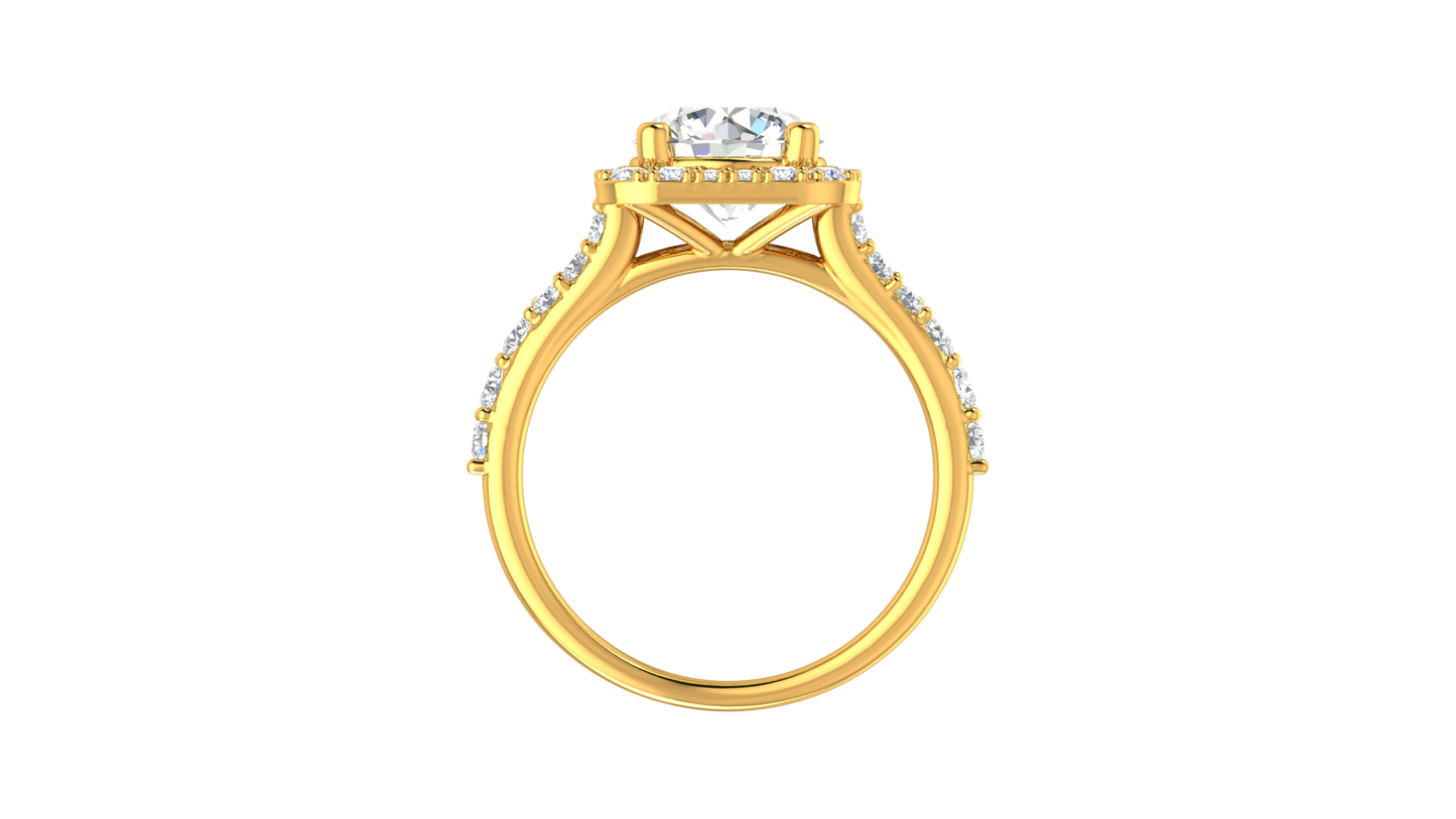 2.00 Carat Round-Cut Halo Engagement Ring With Pavé Diamond Band In 14K Yellow Gold