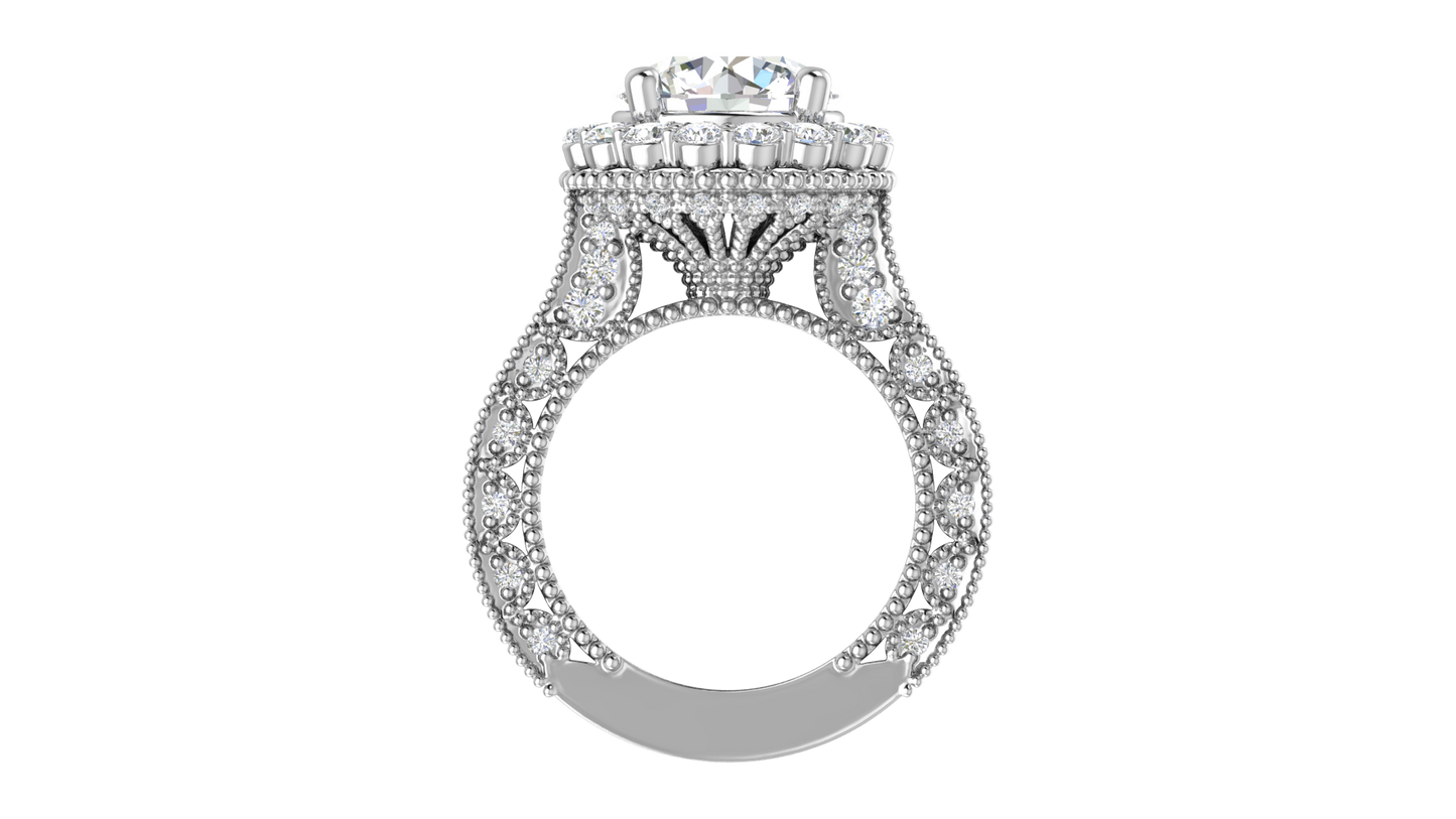 4 Carat Vintage Style Round Engagement Ring In 14K White Gold