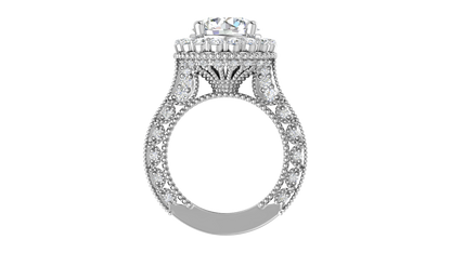 4 Carat Vintage Style Round Engagement Ring In 14K White Gold