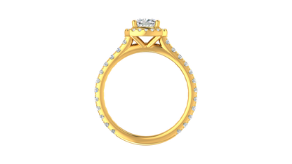 1 Carat Cushion-Cut Halo Engagement Ring With Pavé Diamond Band In 14K Yellow Gold