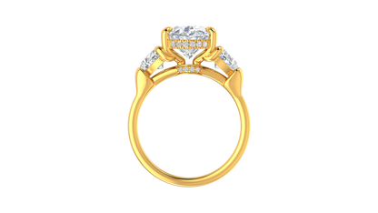 4 Carat Oval Cut Engagement Ring With Heart Shape Side Stones In 14K Yellow Gold