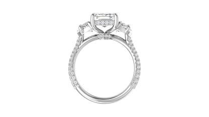 4 Carat Emerald Cut Engagement Ring With Half-Moon Side Stones In 14K White Gold