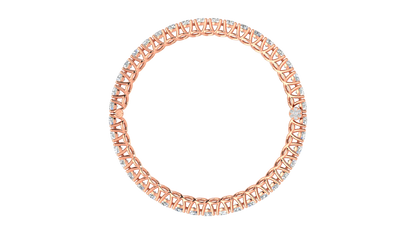17.32 Ctw Round Cut Diamond Bangle | Lattice Diamond Bangle Set In Luxury 14K Rose Gold
