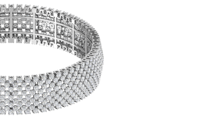41.58 Ctw Round Cut Diamond Bangle | Wide Pavé Diamond Bangle Set In Luxury 14K White Gold